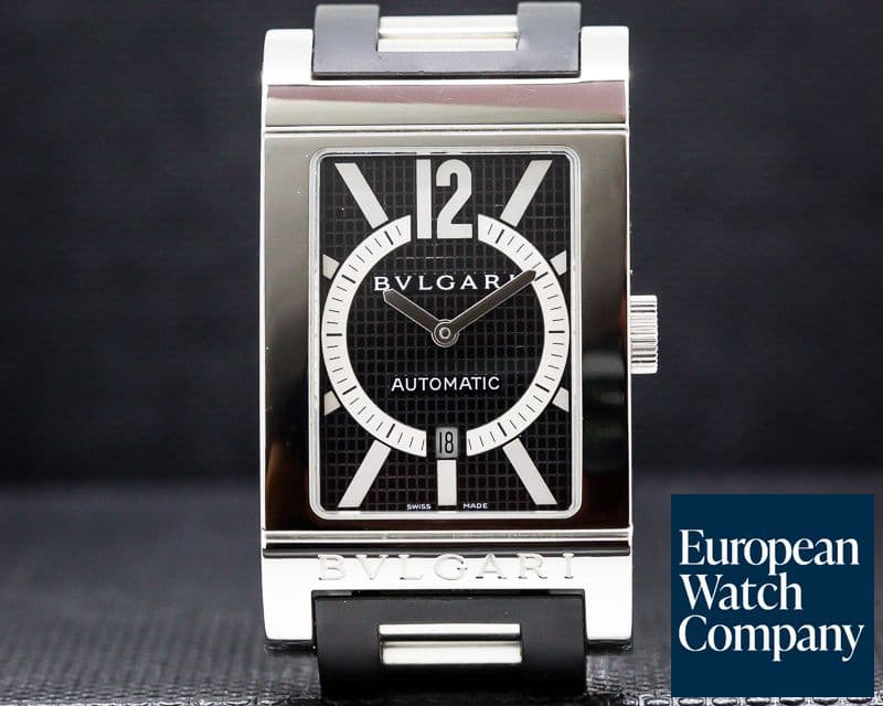 Image of Bulgari Rettangolo Black Dial SS/SS Rubber Bracelet Automatic