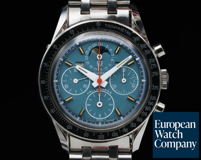 Image of Universal Geneve Vintage Exotic Turquoise Dial Tri Compax SS NEW OLD STOCK