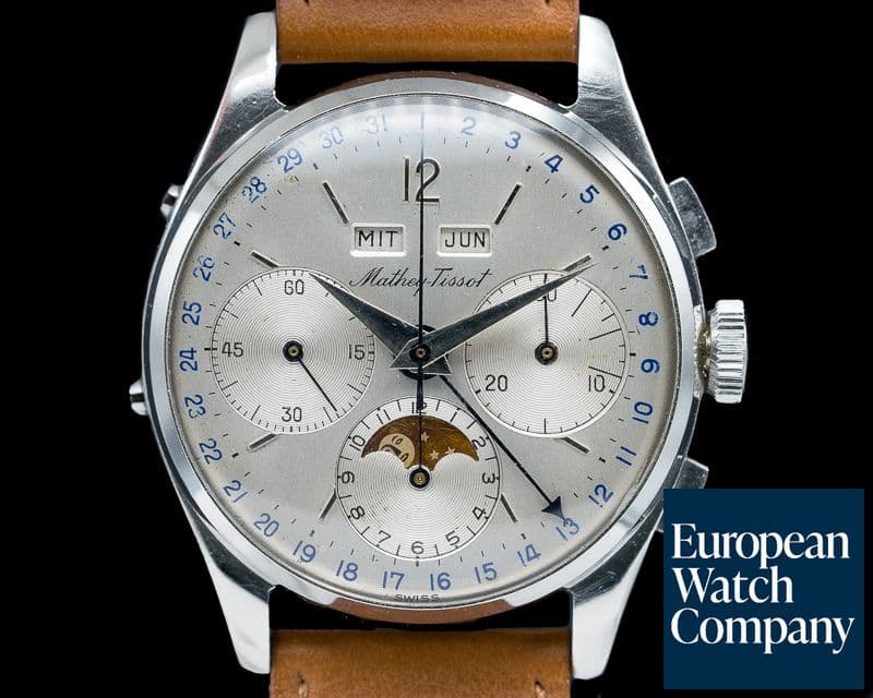 Image of Mathey Tissot Vintage Triple Calendar Chronograph Moonphase Manual Wind SS