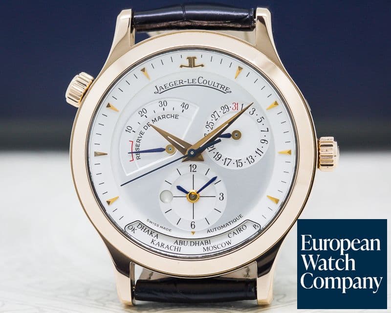 Image of Jaeger LeCoultre Master Geographic 18K Rose Gold Half Hunter Case White Dial 