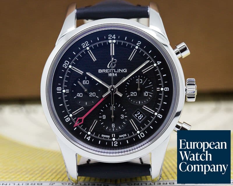 Image of Breitling Transocean Chronograph GMT SS Black Dial UNWORN