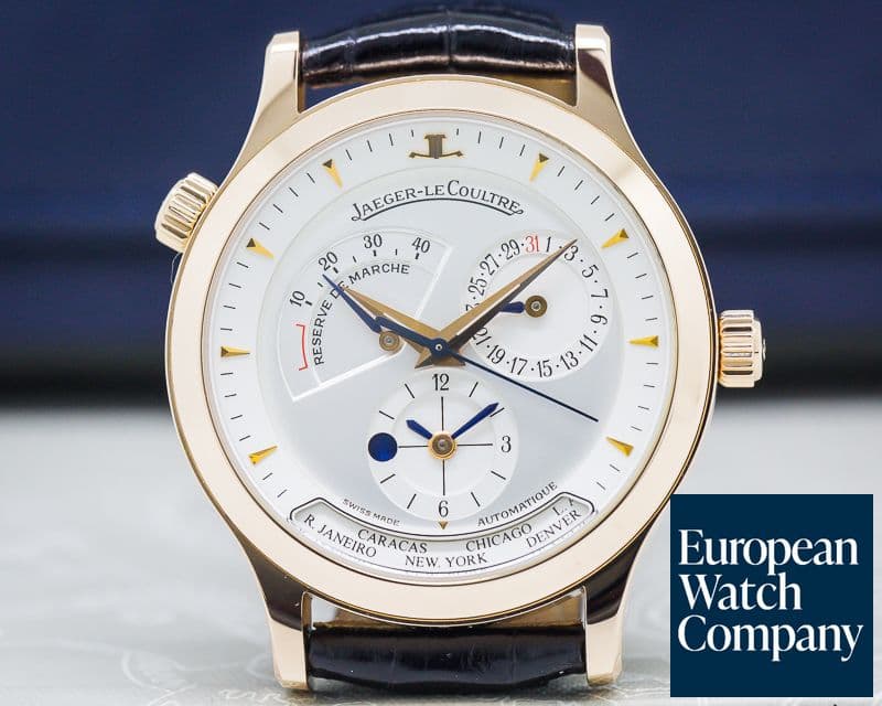 Image of Jaeger LeCoultre Master Geographic 18K Rose Gold Half Hunter Case White Dial 