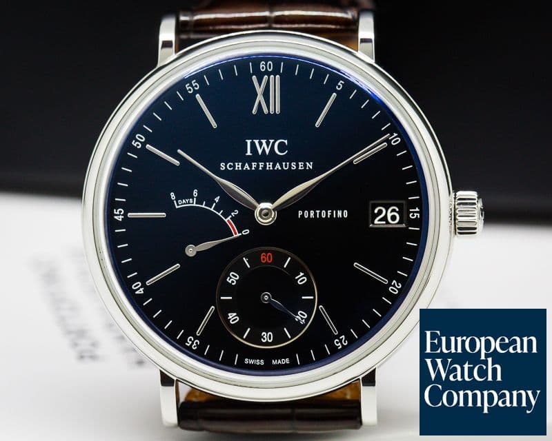 Image of IWC Portofino Hand Wound Eight Days SS Black Dial 
