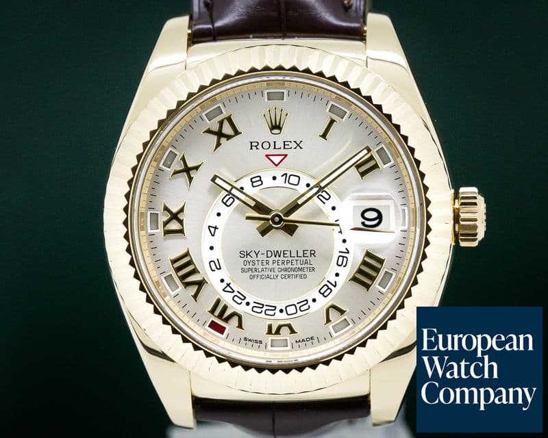 Image of Rolex Sky Dweller Silver Dial 18k Yellow Gold / Alligator  