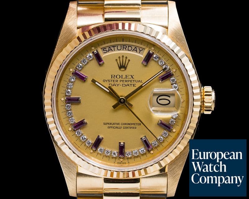 Image of Rolex Day Date Diamond and Ruby String Dial Yellow Gold 
