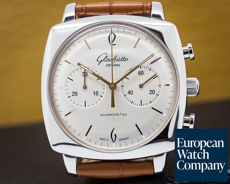 Image of Glashutte Original Senator Sixties Square Chronograph SS Silver Dial