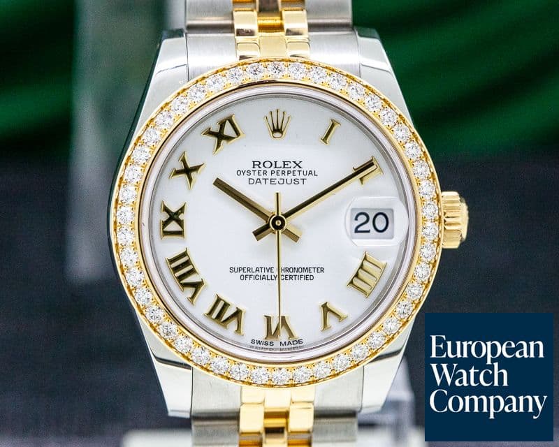 Image of Rolex Datejust White Roman Dial Diamond Bezel 18K / SS
