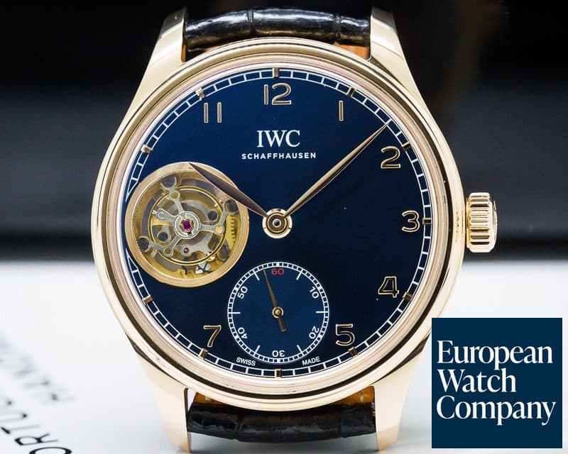 Image of IWC Portugieser Tourbillon Hand Wound 18K Rose Gold BLUE Dial LIMITED