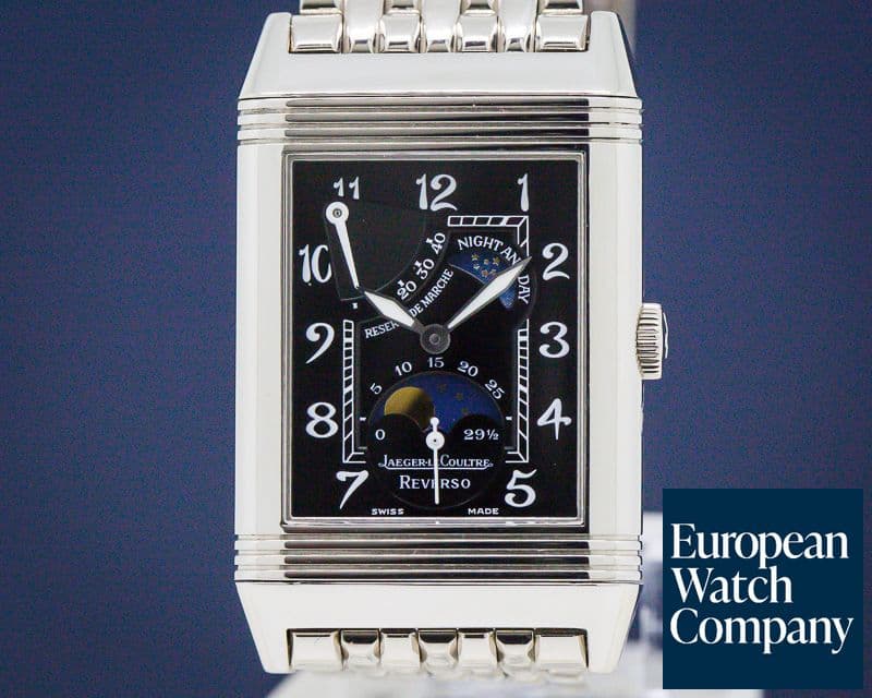 Image of Jaeger LeCoultre Reverso Sun Moon 18K White Gold Black Dial
