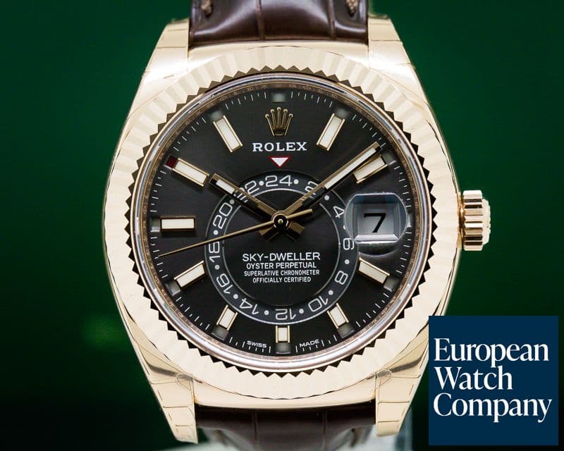 Image of Rolex Sky Dweller Rhodium Dial Rose Gold / Alligator UNWORN