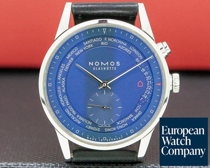 Image of Nomos Zurich "Weltzeit"  Blue Dial World Timer SS / Leather