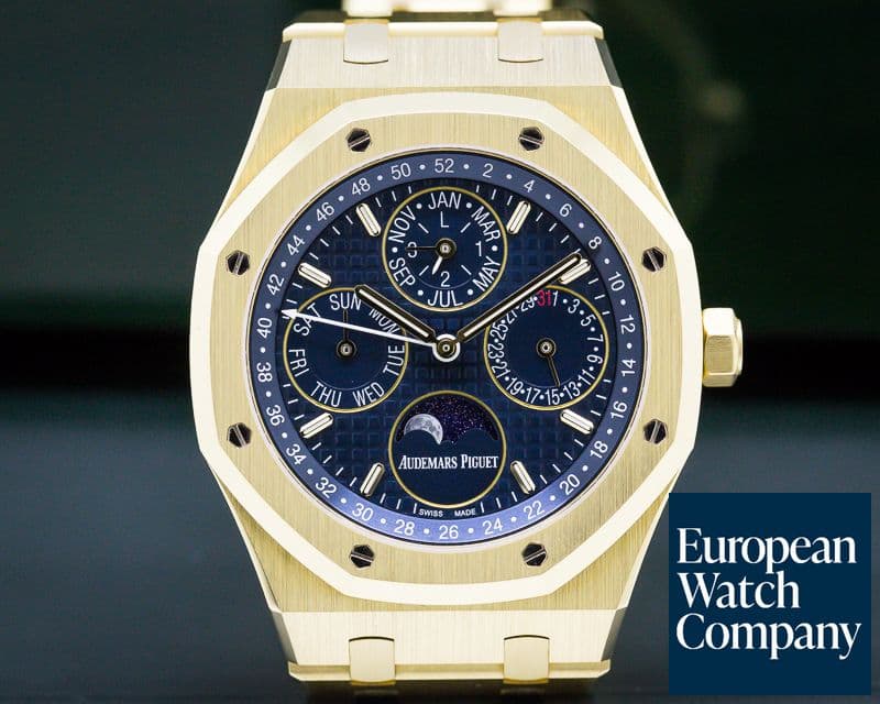 Image of Audemars Piguet Royal Oak Perpetual Calendar 18k yellow Gold  Blue Dial + Extras