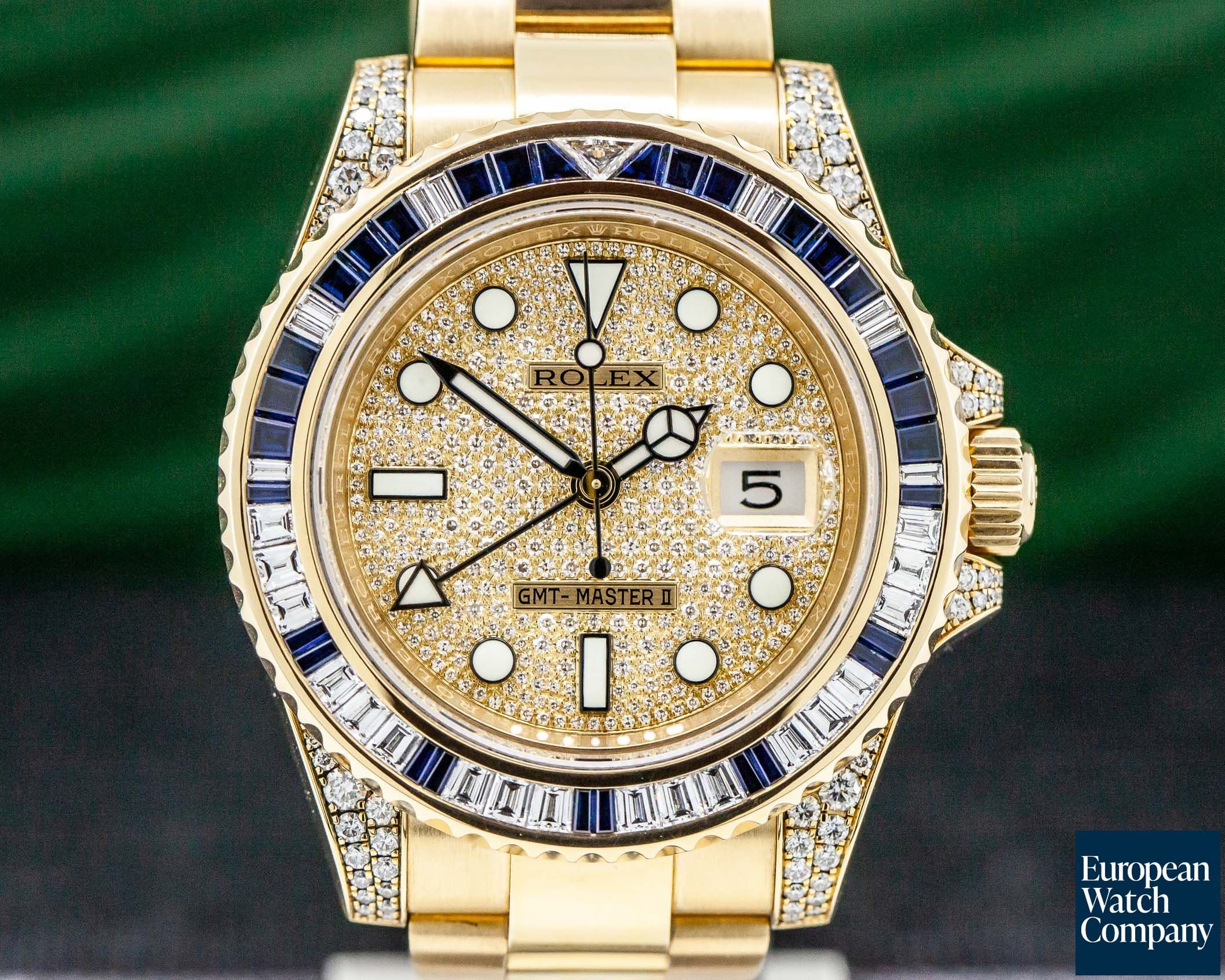 Image of Rolex GMT Master II Yellow Gold Pave Dial  / Sapphire & Diamond Bezel