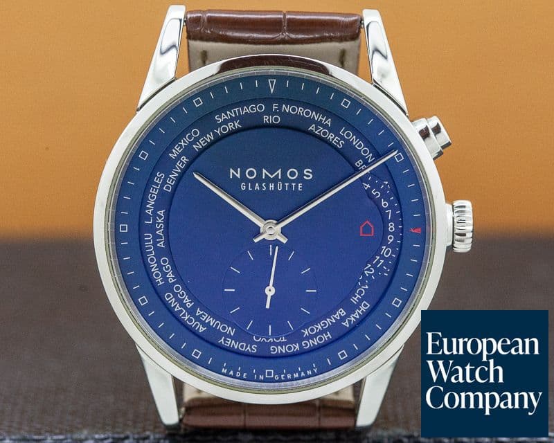 Image of Nomos Zurich "Weltzeit"  Blue Dial World Timer SS / Leather