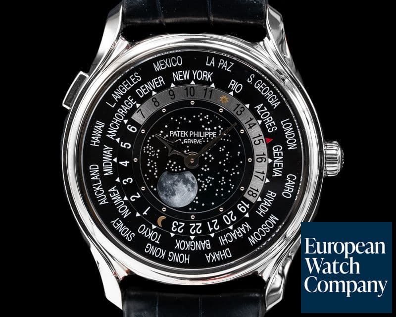 Image of Patek Philippe 175th Anniversary World Time Moonphase 18K White Gold / Black Dial 