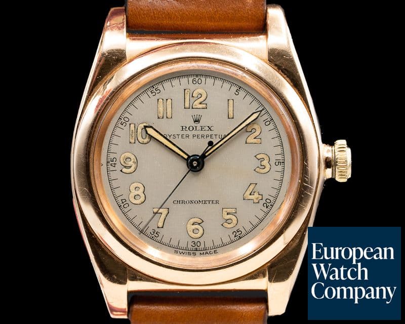 Image of Rolex Oyster Perpetual Bubble Back 14K Rose Gold c. 1946 RADIUM