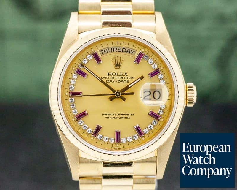 Image of Rolex Day Date Diamond and Ruby String Dial Yellow Gold 