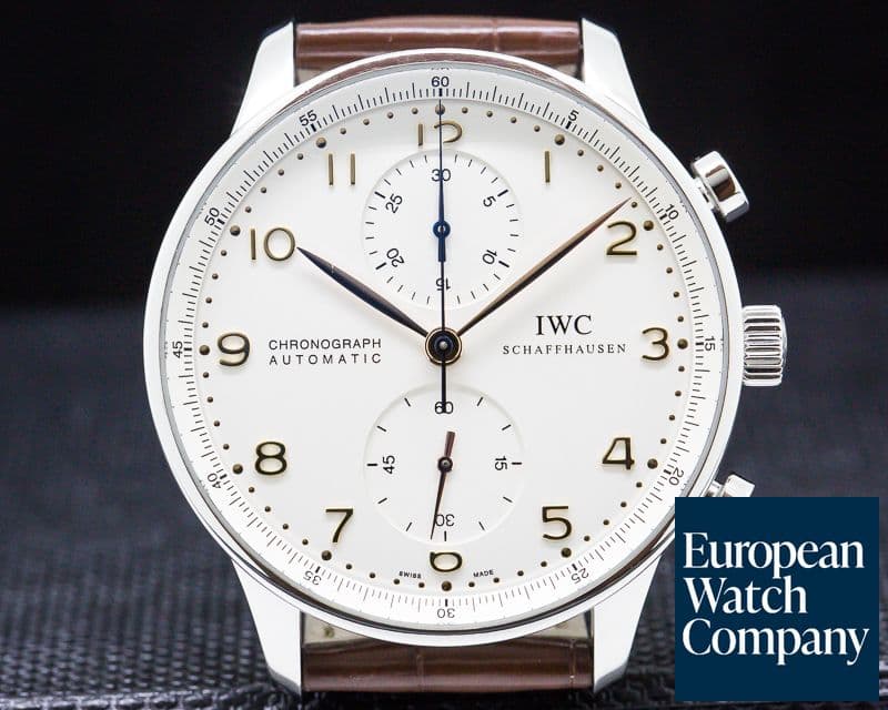 Image of IWC Portuguese Chronograph Silver Dial Gold Numerals SS