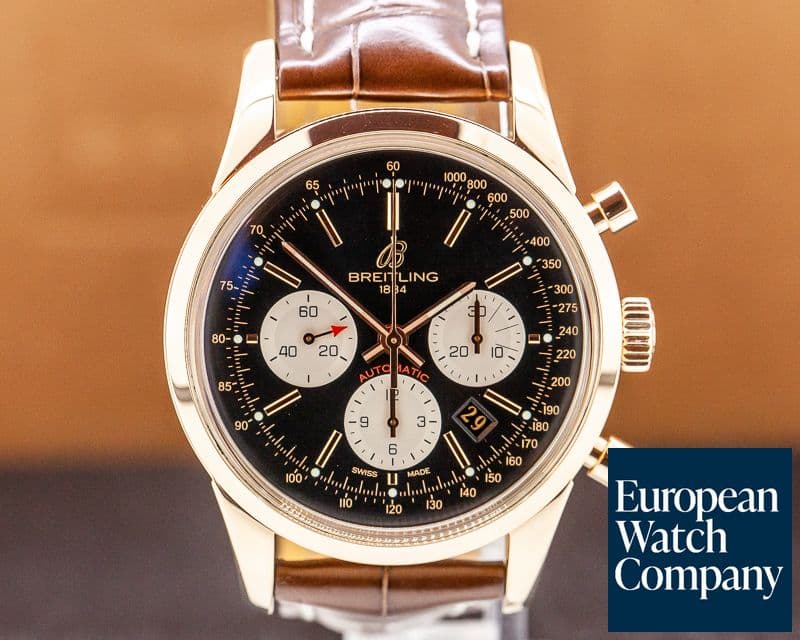 Image of Breitling Transocean Chronograph 18K Rose Gold / Black Dial 
