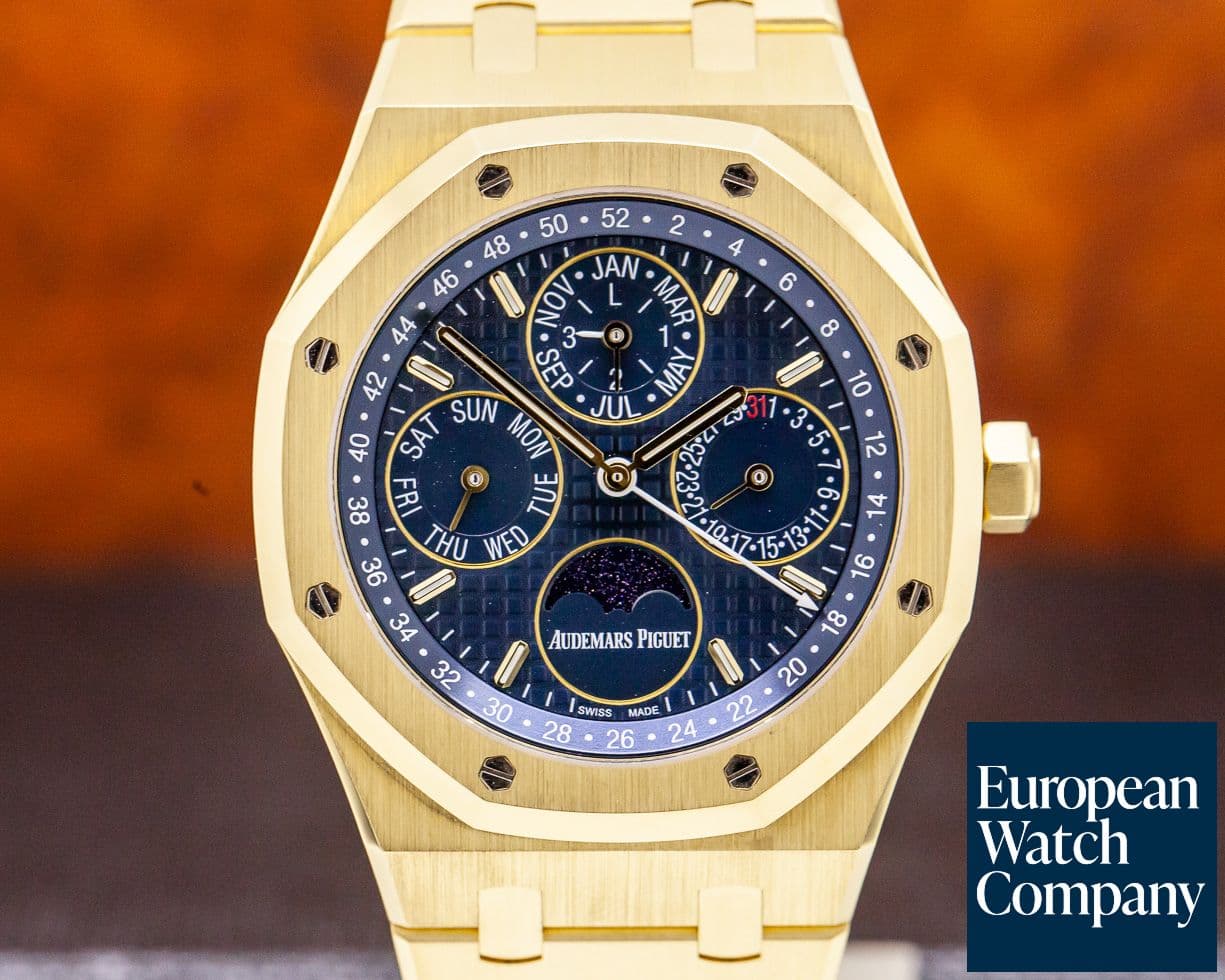 Image of Audemars Piguet Royal Oak Perpetual Calendar 18k yellow Gold  Blue Dial + Extras