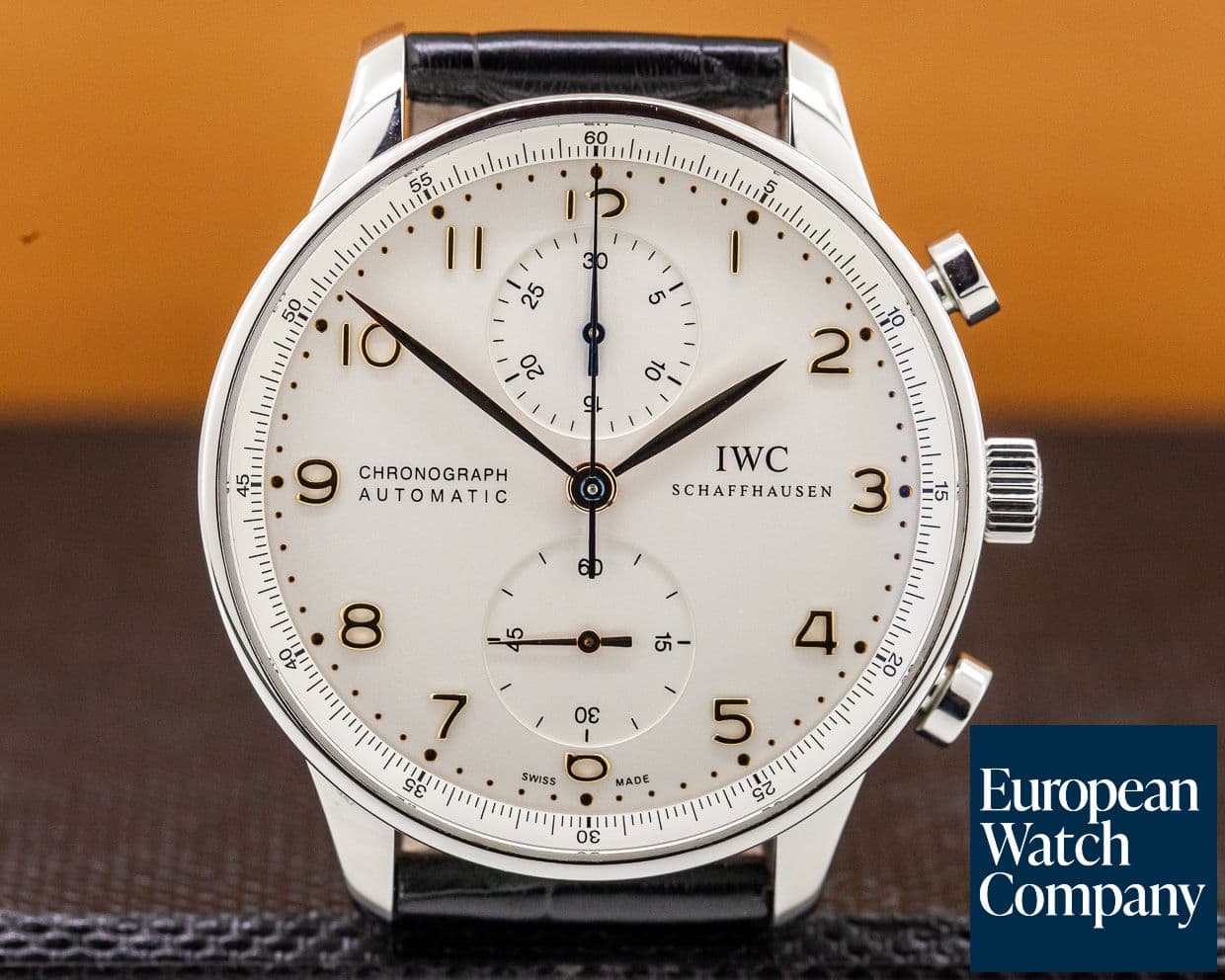 Image of IWC Portuguese Chronograph Silver Dial Gold Numerals SS