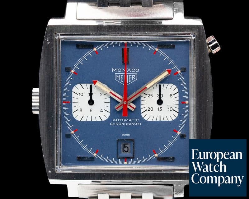 Image of Heuer Vintage Monaco "Steve McQueen" Blue Dial c. '69-'70 BOX AND PAPERS