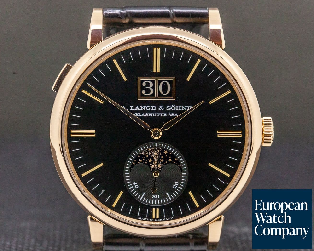 Image of A. Lange and Sohne Saxonia Moon Phase Automatik 18K Rose Gold / Black Dial 