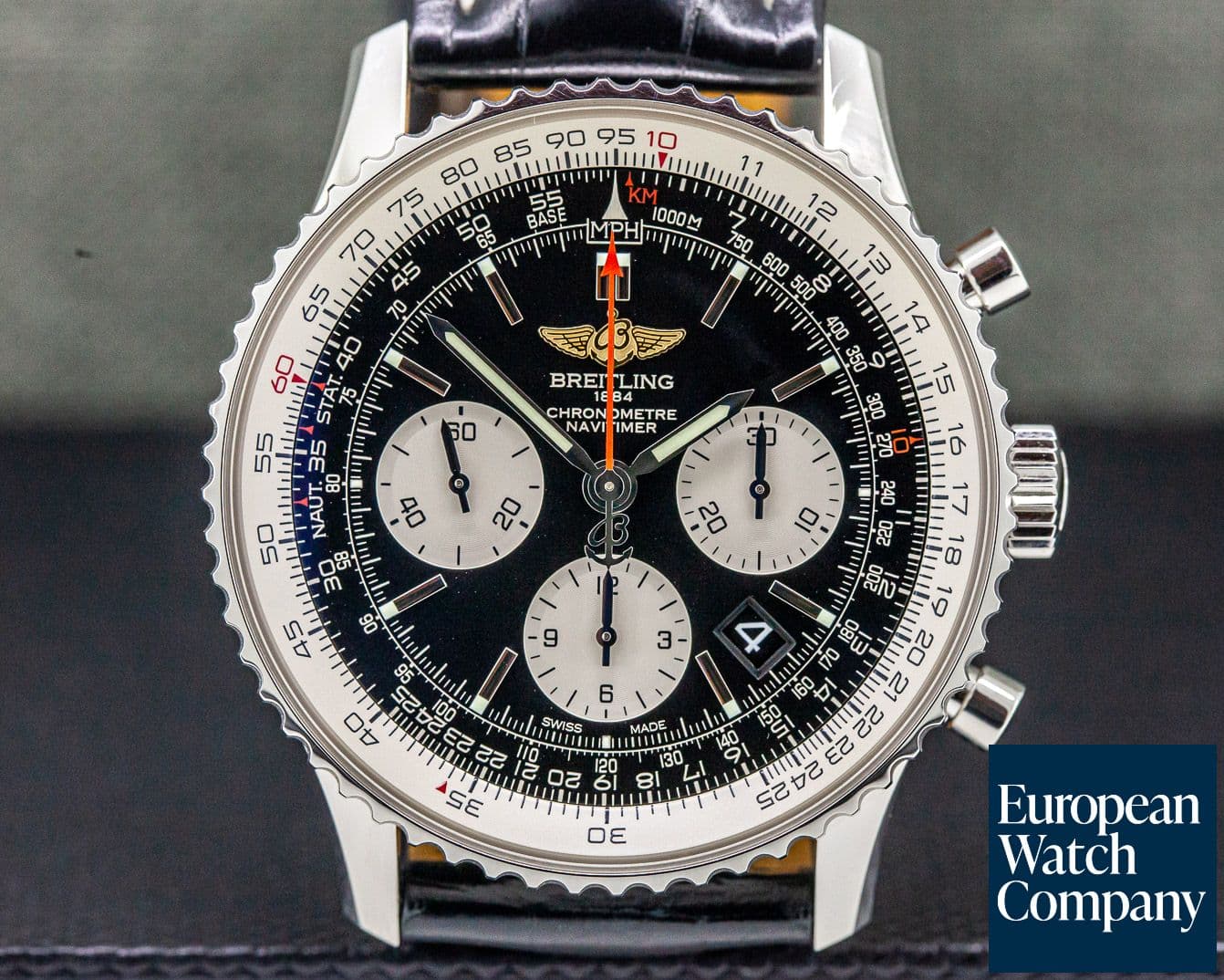 Image of Breitling Navitimer 01 Chronograph Black Dial Black Leather