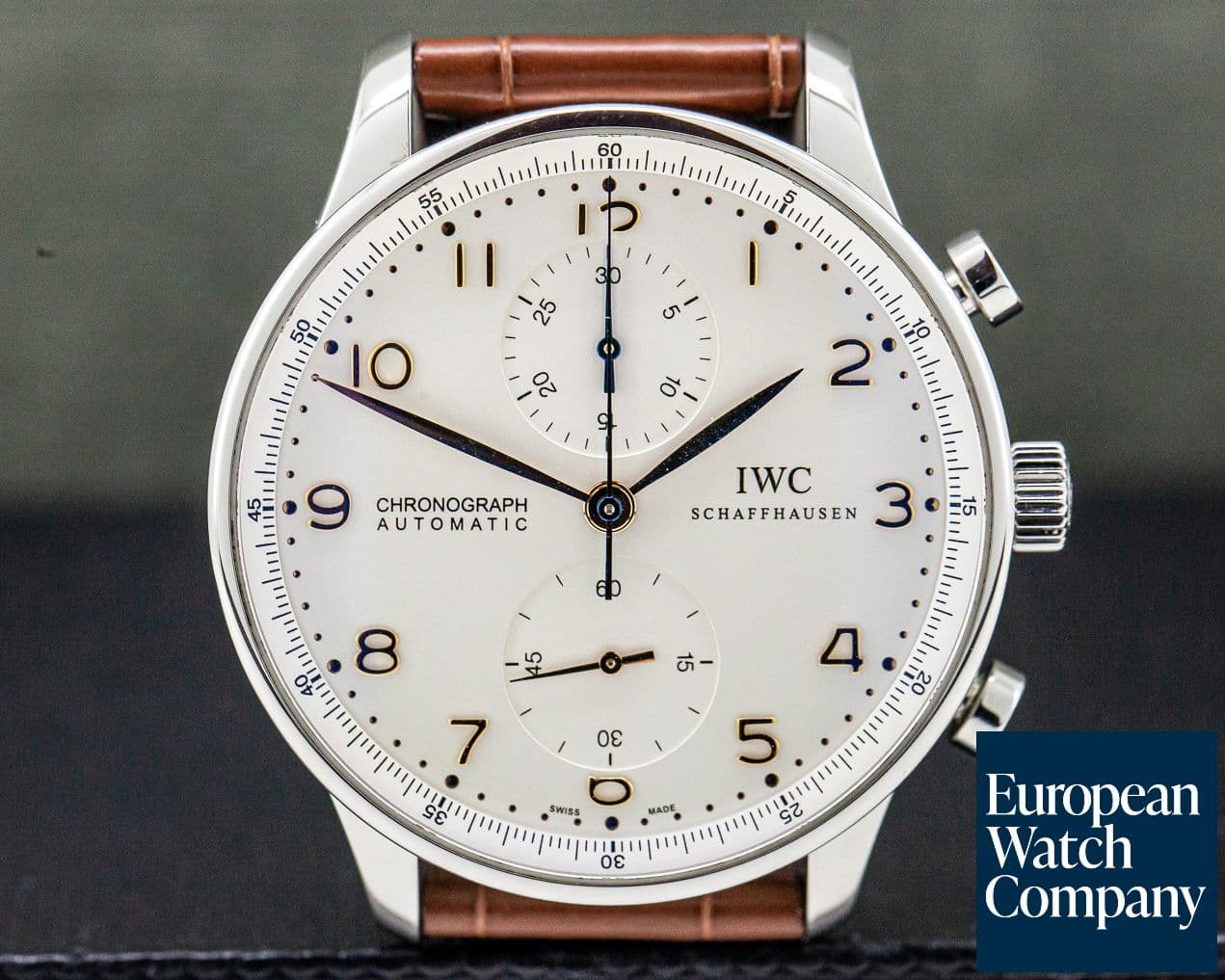 Image of IWC Portuguese Chronograph Silver Dial Gold Numerals SS
