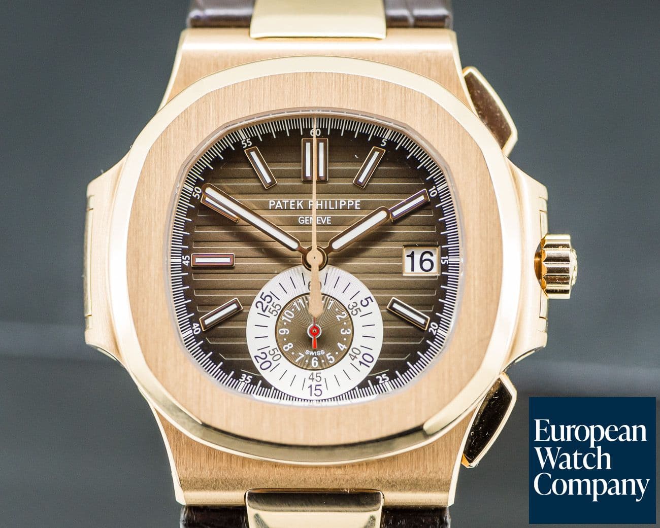 Image of Patek Philippe Nautilus Chronograph 18K Rose Gold / Brown Alligator 