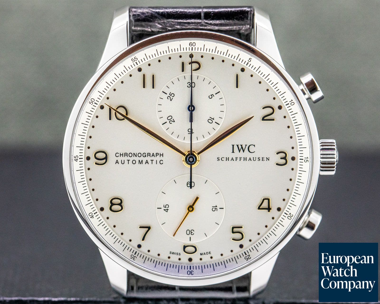 Image of IWC Portuguese Chronograph Silver Dial Gold Numerals SS