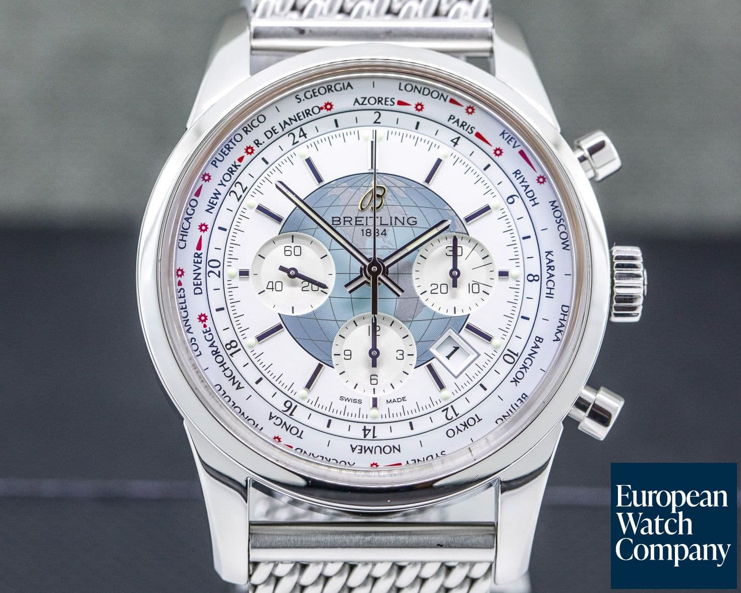 Image of Breitling Transocean Chronograph Unitime Silver Dial SS / SS 