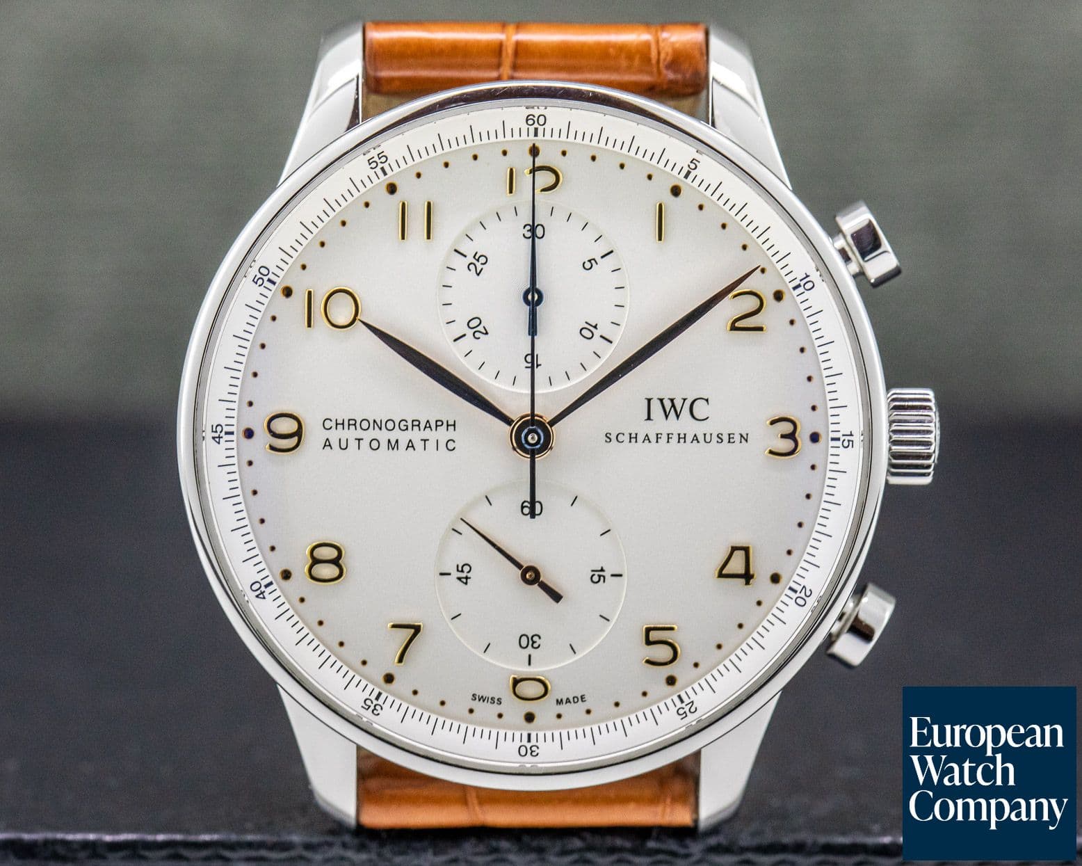 Image of IWC Portuguese Chronograph Silver Dial Gold Numerals SS
