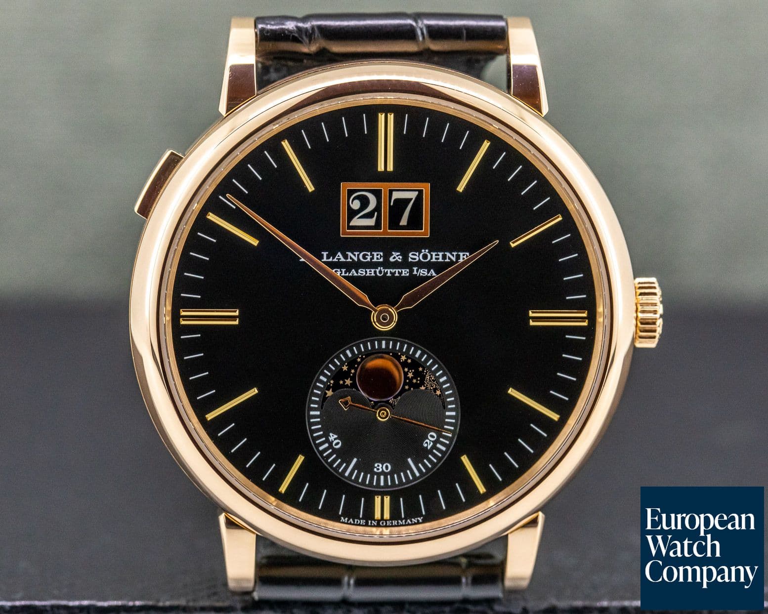 Image of A. Lange and Sohne Saxonia Moon Phase Automatik 18K Rose Gold / Black Dial 