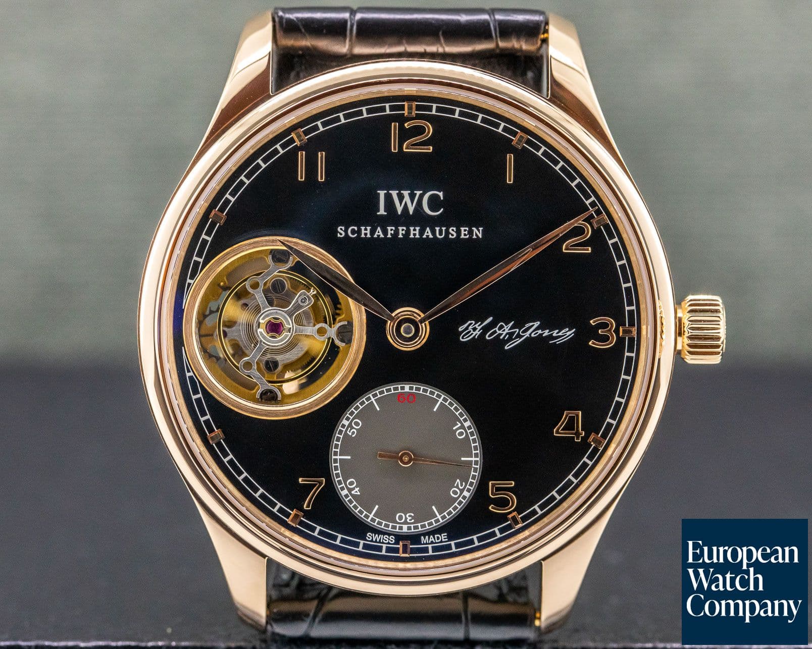 Image of IWC Portuguese Tourbillon Hand Wound 18K Rose Gold BLACK Dial LIMITED