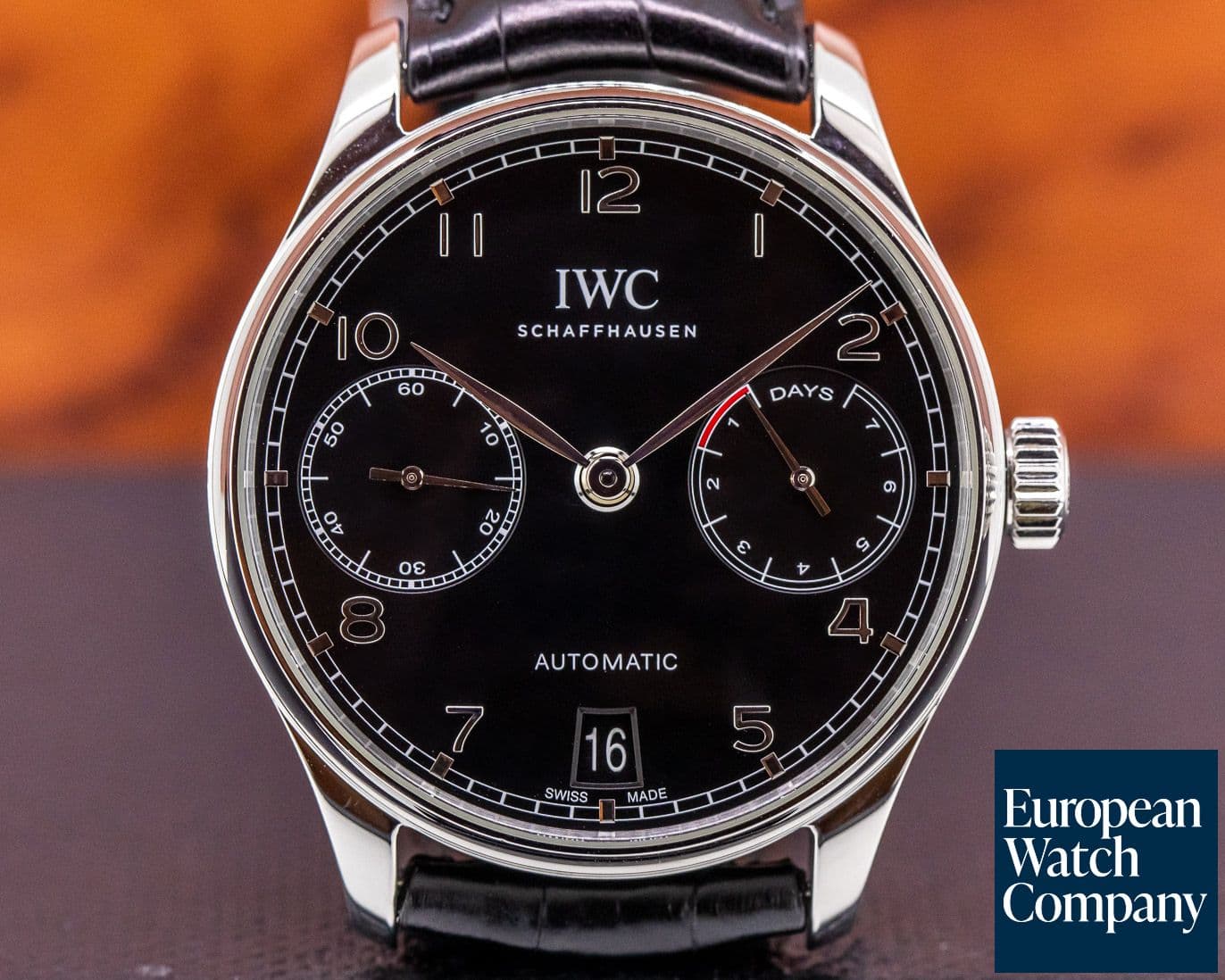 Image of IWC Portuguese 7 Day Automatic SS Black Dial Silver Numerals 