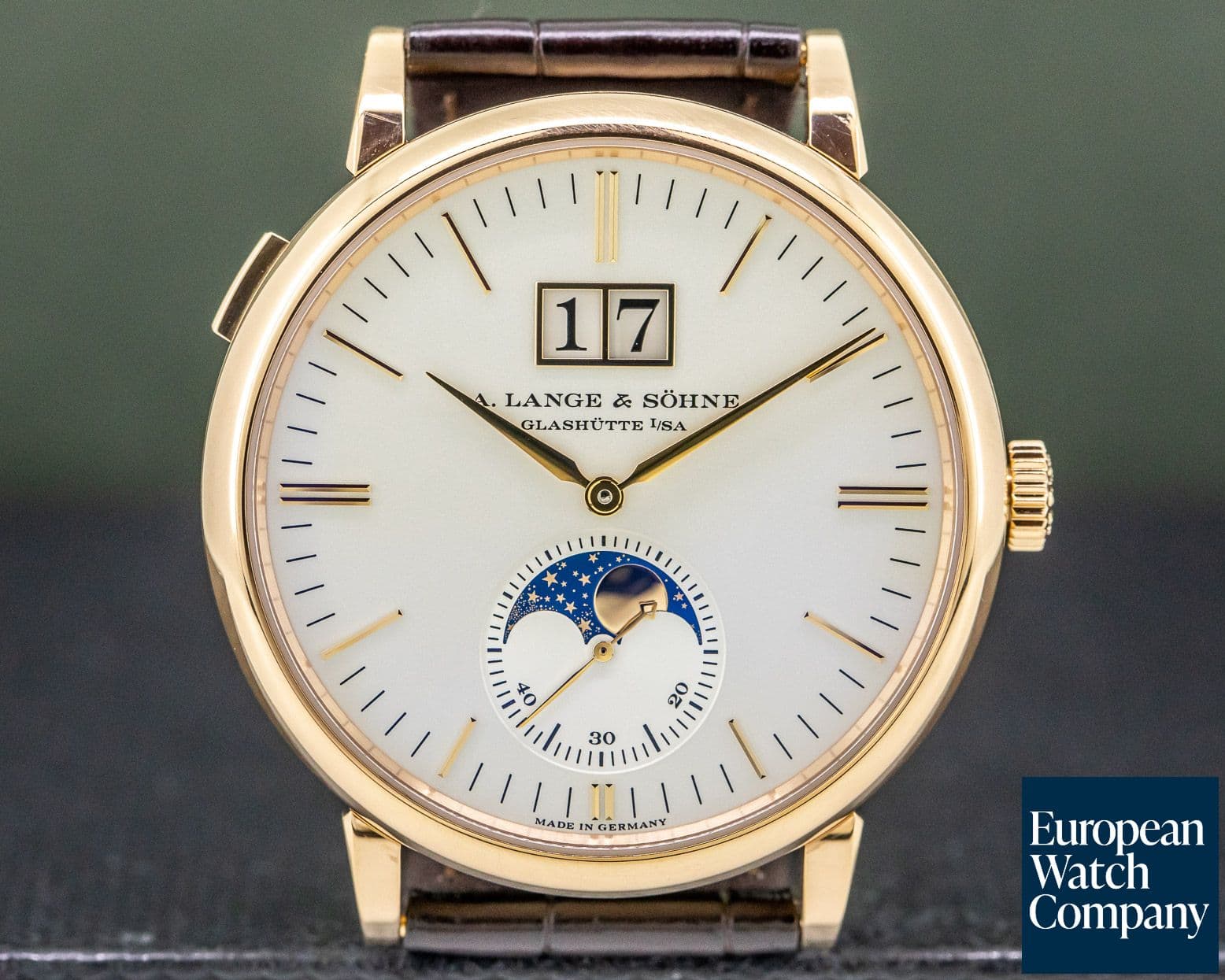 Image of A. Lange and Sohne Saxonia Moon Phase Automatik 18K Rose Gold / Silver Dial 