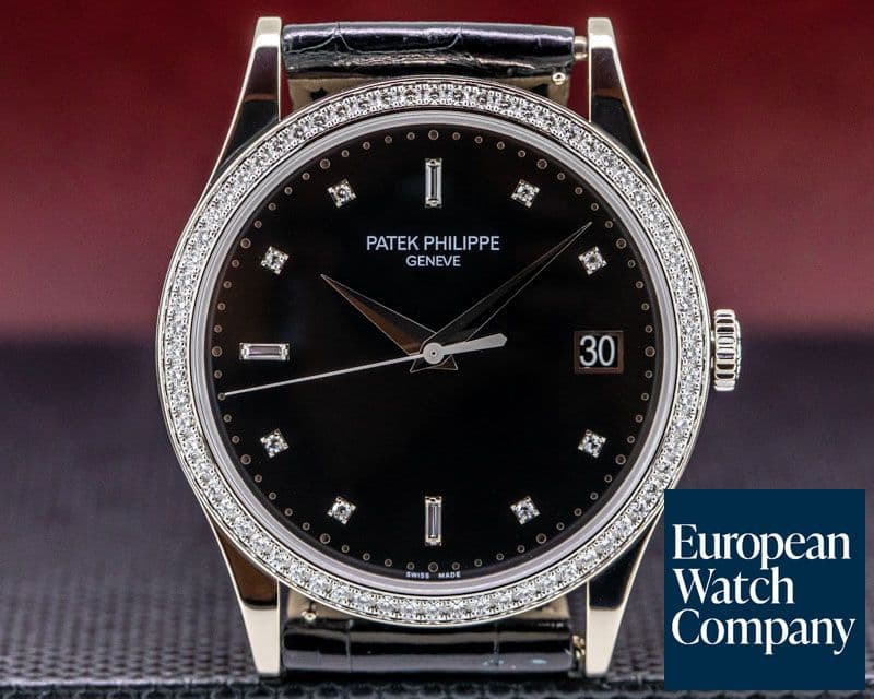 Image of Patek Philippe Calatrava 18K White Gold Black Dial / Diamond Bezel 