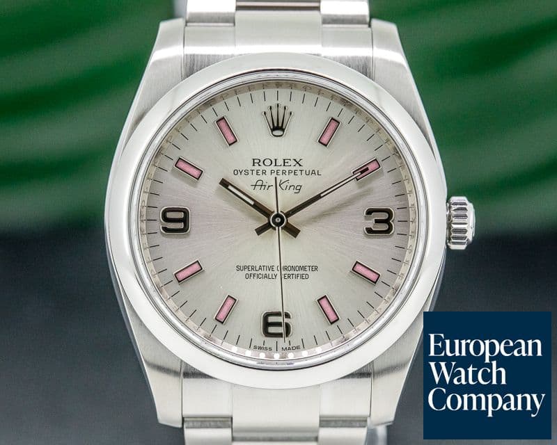 Image of Rolex Air King Silver Dial Pink Numerals SS