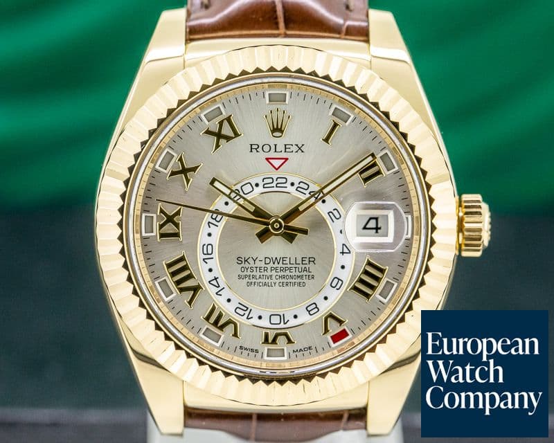 Image of Rolex Sky Dweller Silver Dial 18k Yellow Gold / Alligator  