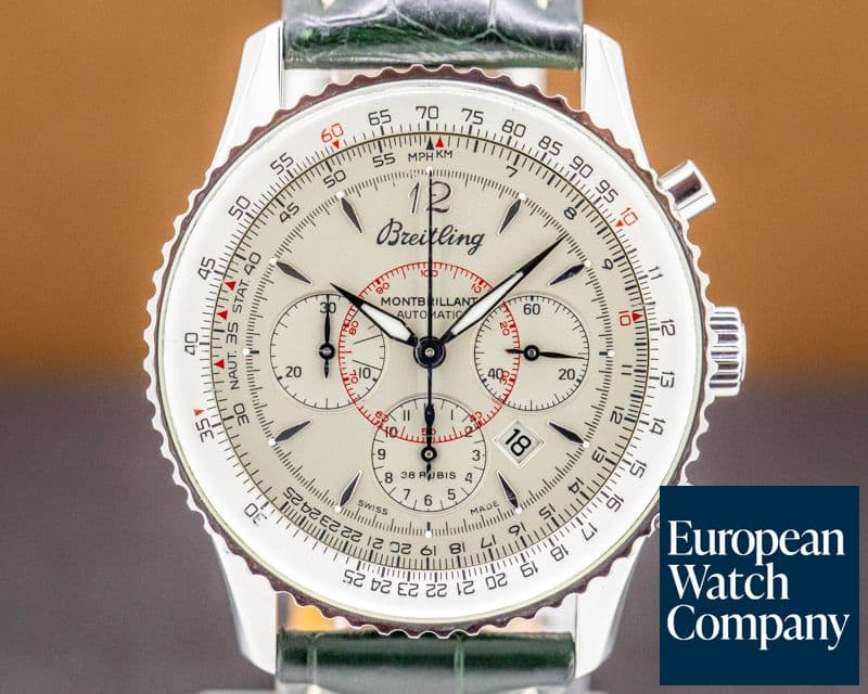 Image of Breitling Montbrillant Chronograph SS Silver Dial / Leather 