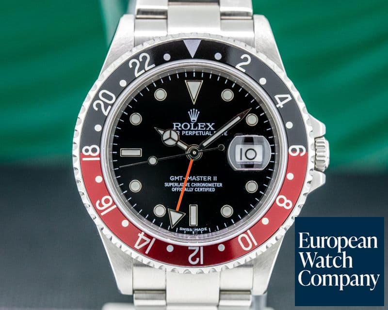 Image of Rolex GMT Master II SS Red / Black "Coke" ERROR DIAL 3186 Movement