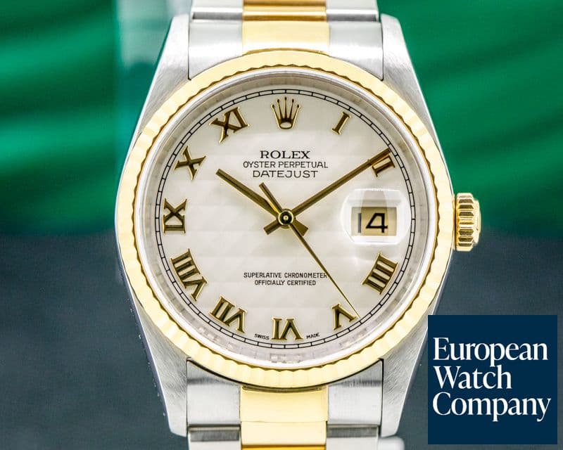 Image of Rolex Datejust Ivory Pyramid Dial Roman Numerals 18K / SS 