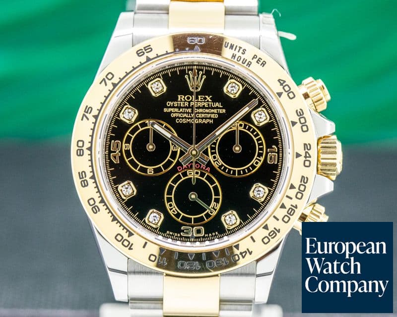 Image of Rolex Daytona Black Dial Diamonds 18K / SS FULL SET 2019