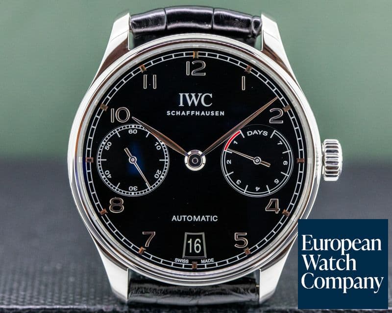 Image of IWC Portuguese 7 Day Automatic SS Black Dial Silver Numerals 