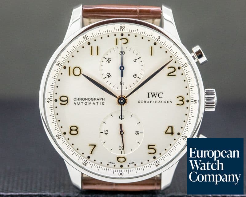 Image of IWC Portuguese Chronograph Silver Dial Gold Numerals SS