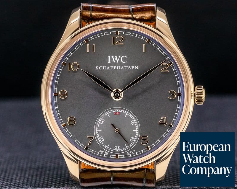 Image of IWC Portuguese Hand Wound Silver Dial 18K RG Deployant
