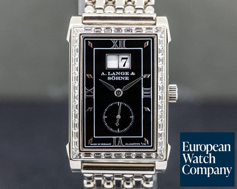 Image of A. Lange and Sohne Cabaret 18k White Gold Bracelet Black Dial BAGUETTE BEZEL RARE