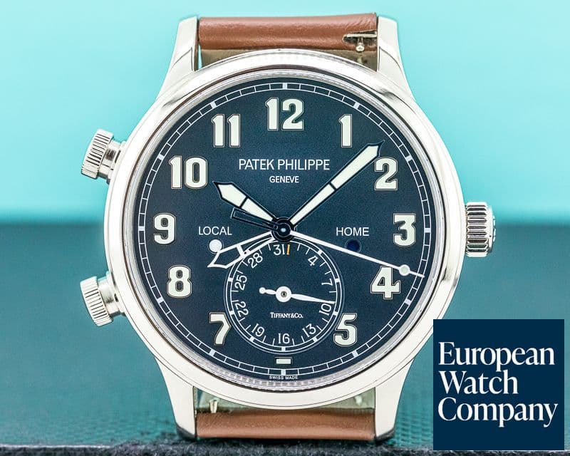 Image of Patek Philippe Calatrava 5524G Pilot Travel Time 18k White Gold "TIFFANY & CO"