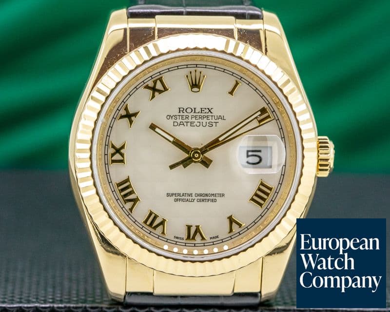 Image of Rolex Datejust Yellow Gold / Alligator White Roman Dial